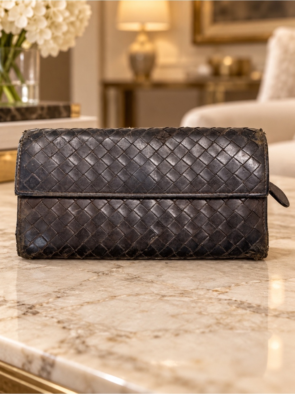 Bottega Veneta Intrecciato Dark Brown Leather Continental Wallet